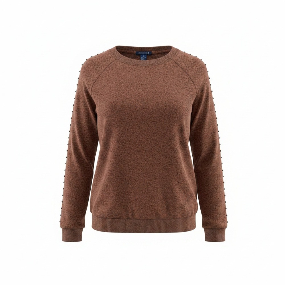 Architect Sweater Women's Large Brown Marled Studded Raglan Sleeve Pullover